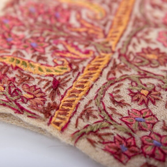 Kashmir Handwoven Embroidered Scarf | 51"x11" | Sozni Floral Needlework - Picture 5 of 9